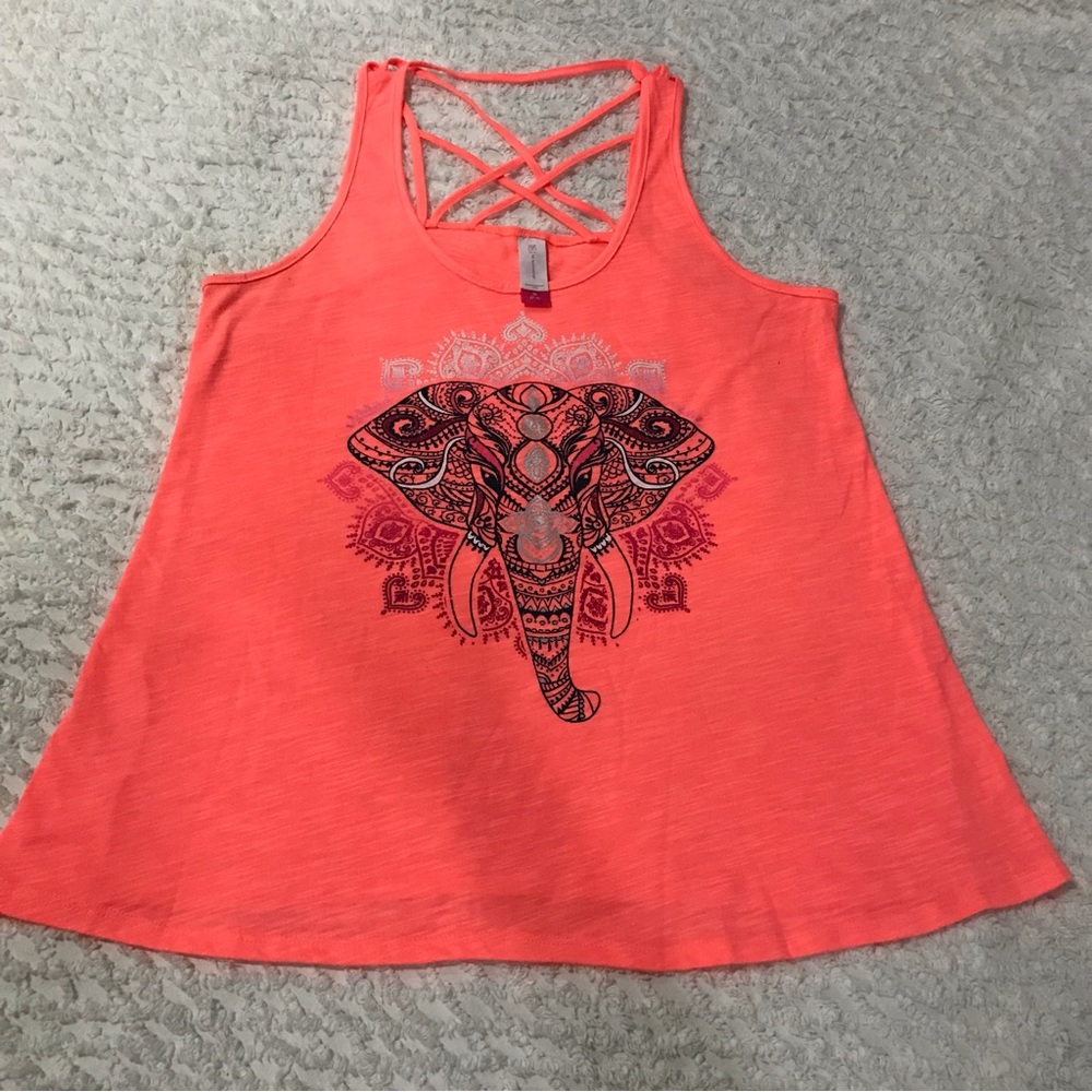 Neon orange tank top, elephant motif, NWOT